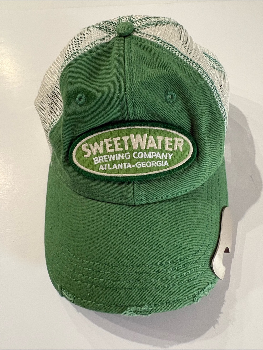 SweetWater Brewing Green Mesh Back Trucker Hat with builtin bottle opener